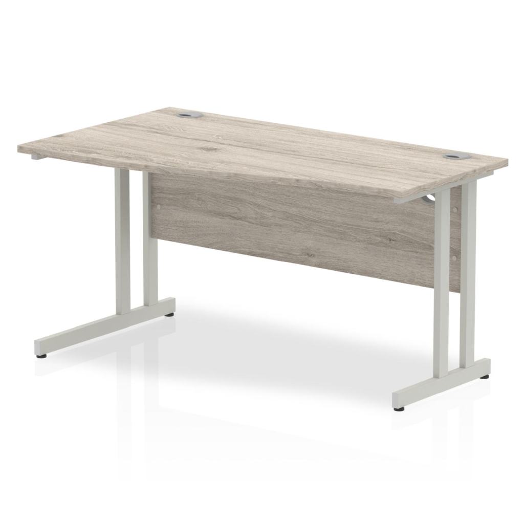 Impulse Wave Desk Grey Oak Top Silver Cantilever Leg
